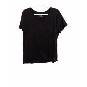 Time & Tru Womens Black Cotton T-Shirt Solid V-Neck Short Sleeve Pullover XL